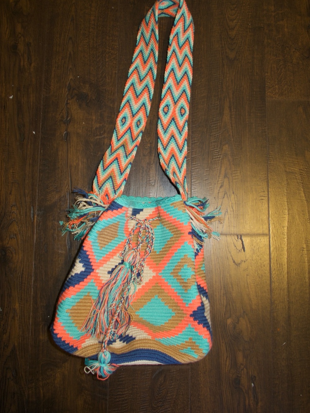 Colorful Handwoven Shoulder Bag in Turquoise & Coral